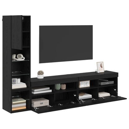 4 Piece TV Wall Units with LED Engineered Wood Black oak