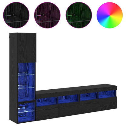 4 Piece TV Wall Units with LED Engineered Wood Black oak
