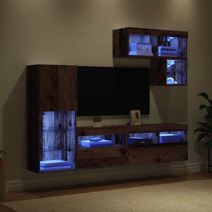 vidaXL TV Wall Units 6 pcs Old Wood Engineered Wood 5