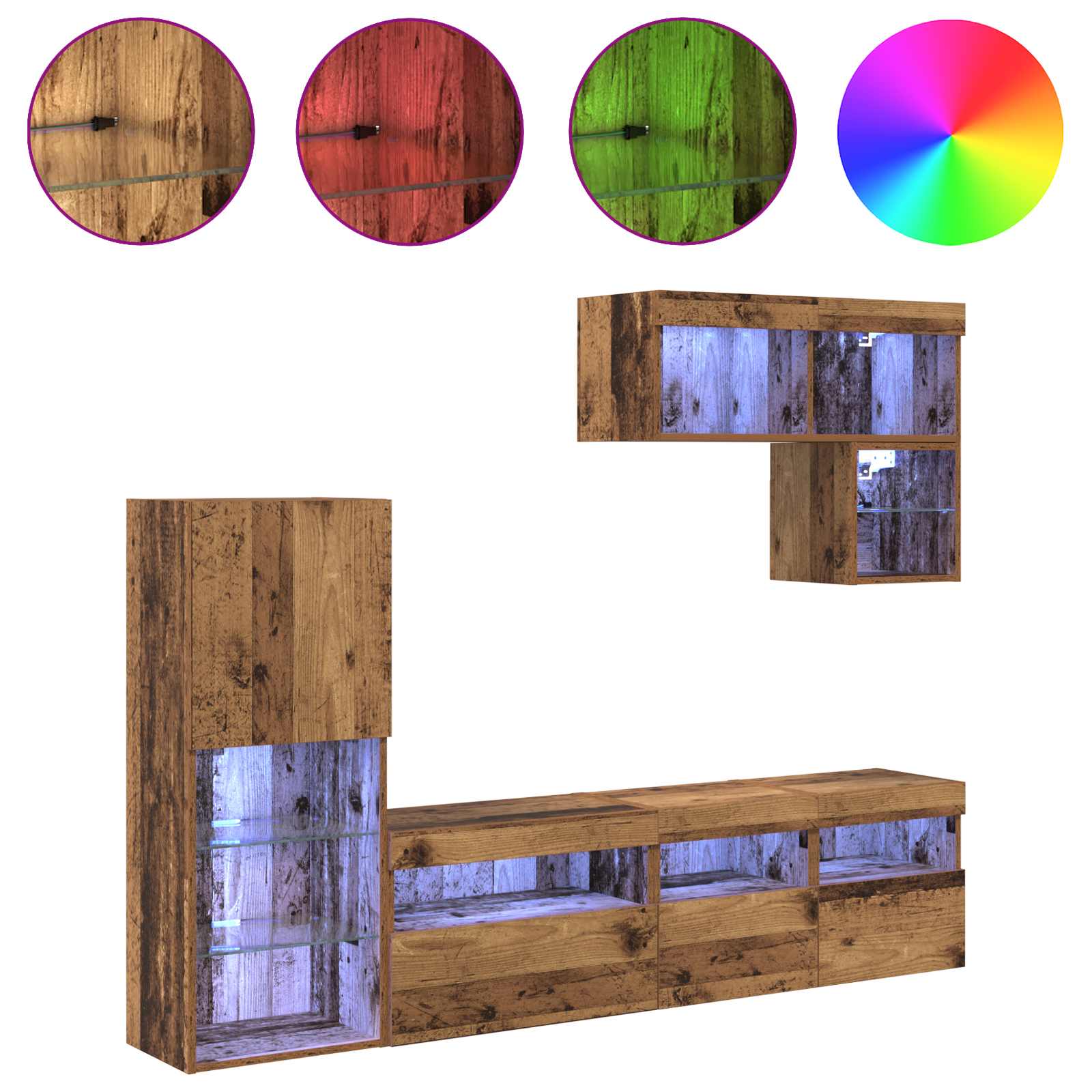 vidaXL TV Wall Units 6 pcs Old Wood Engineered Wood 4