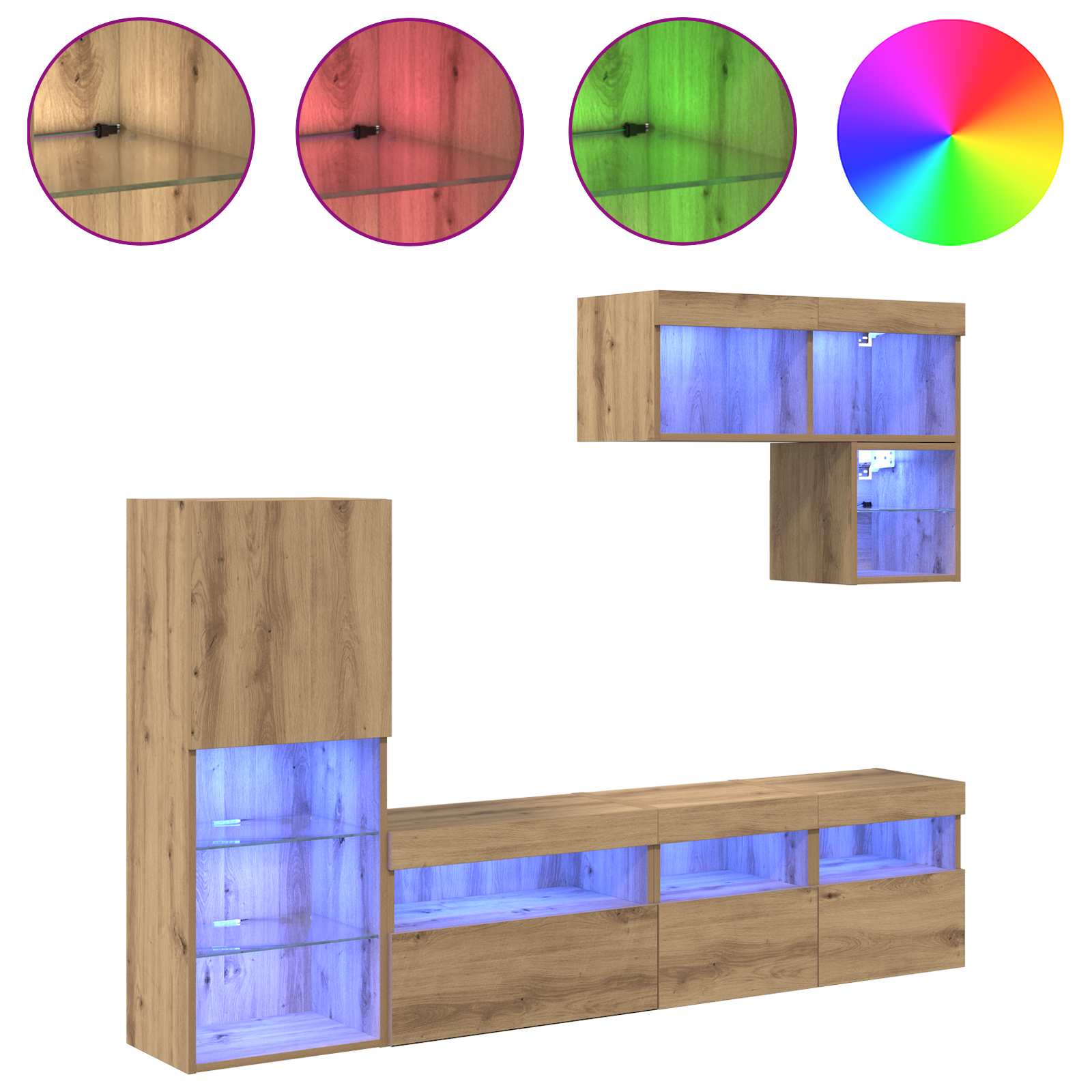 vidaXL TV Wall Units 6 pcs Artisan Oak Engineered Wood 4