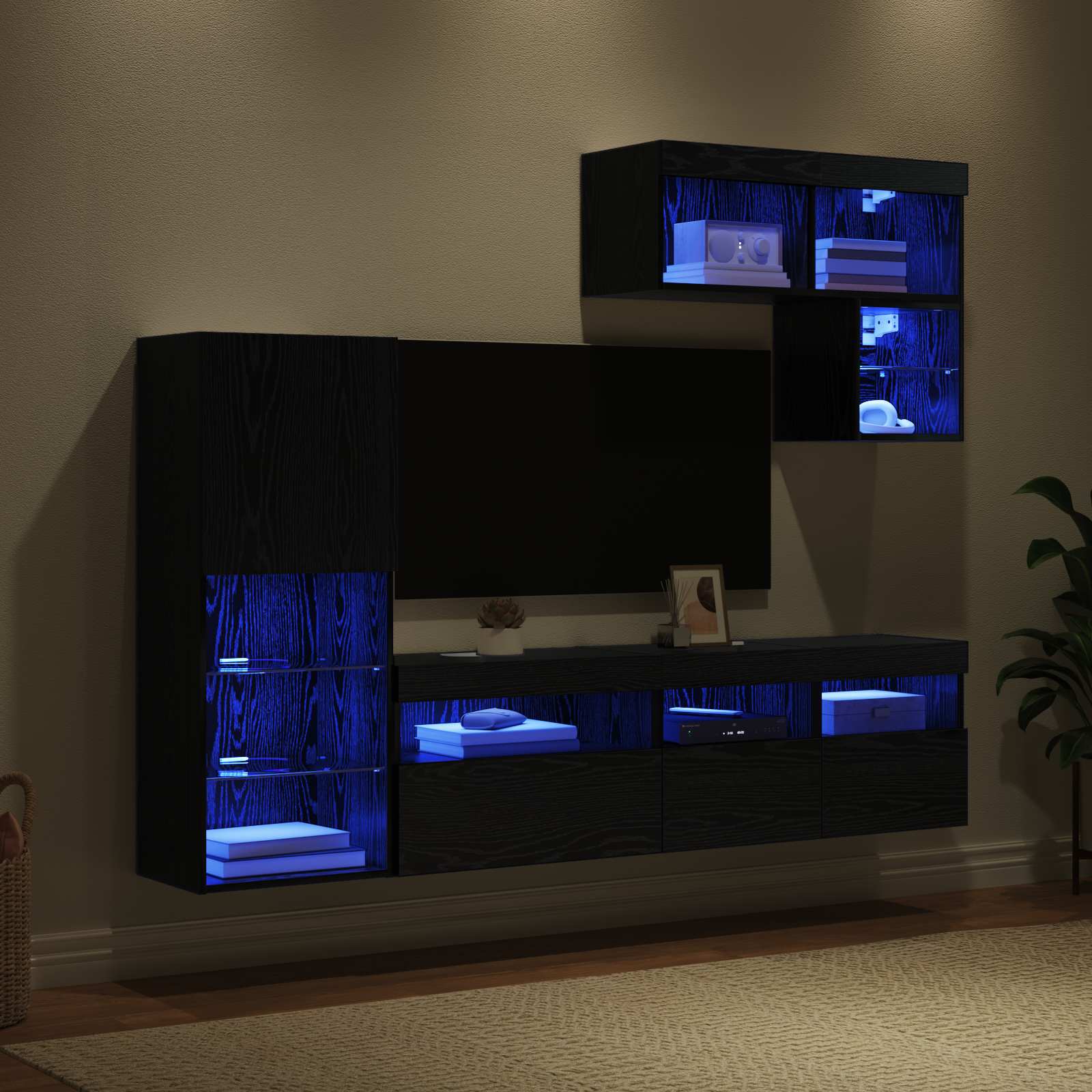 vidaXL TV Wall Units 6 pcs Black Oak Engineered Wood 5