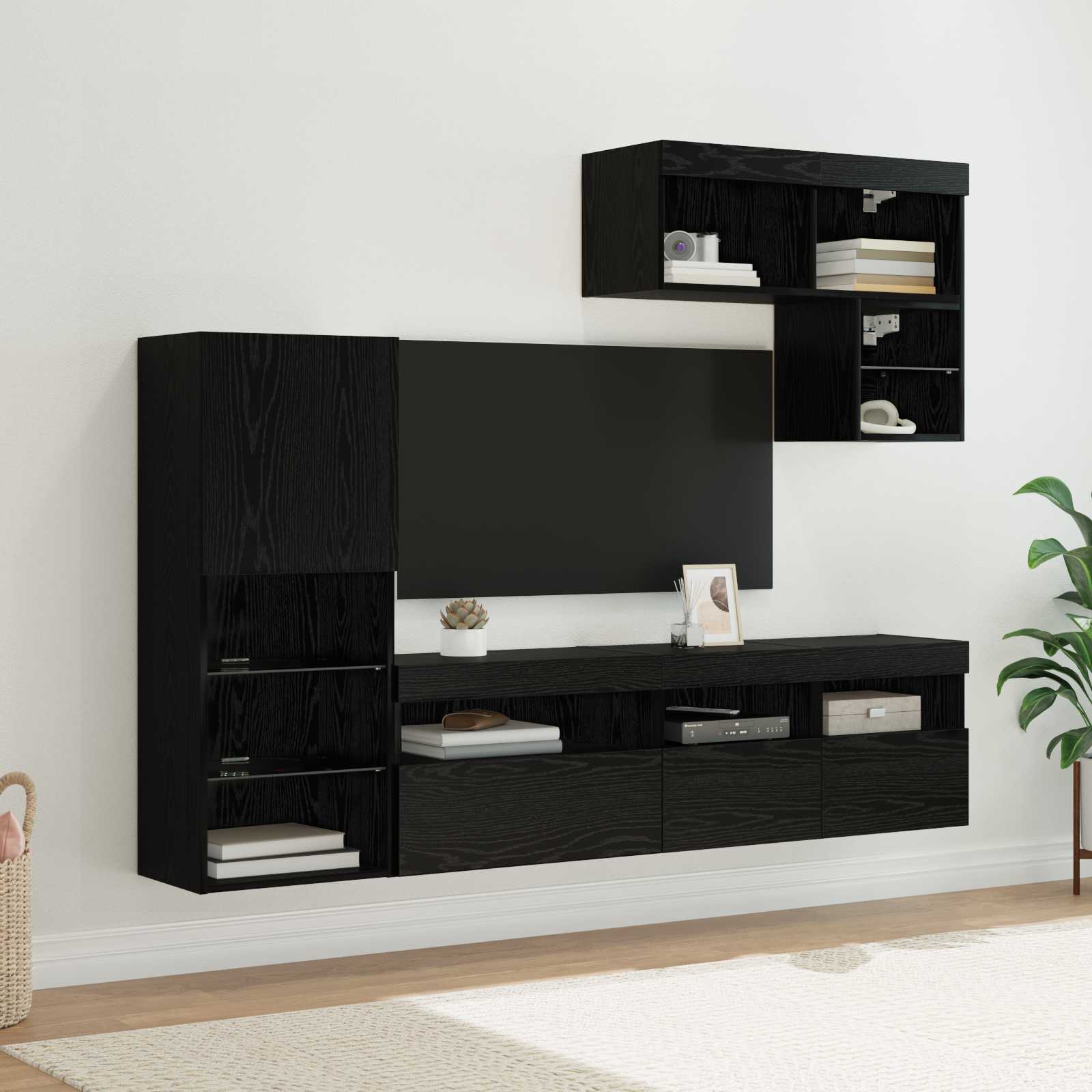 vidaXL TV Wall Units 6 pcs Black Oak Engineered Wood 1