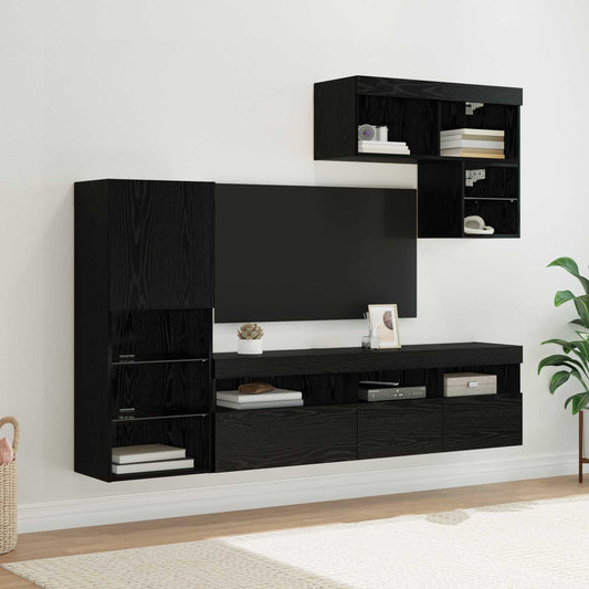 vidaXL TV Wall Units 6 pcs Black Oak Engineered Wood 1