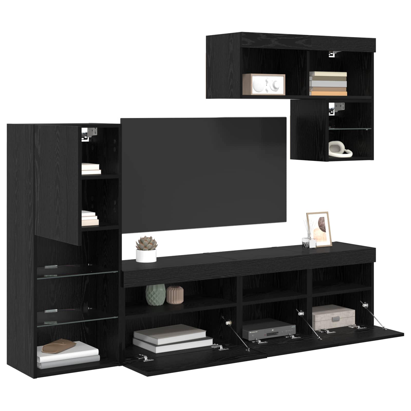 vidaXL TV Wall Units 6 pcs Black Oak Engineered Wood 3