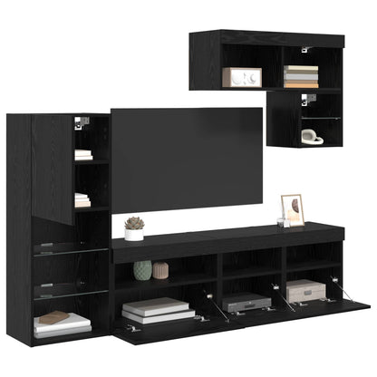vidaXL TV Wall Units 6 pcs Black Oak Engineered Wood 3