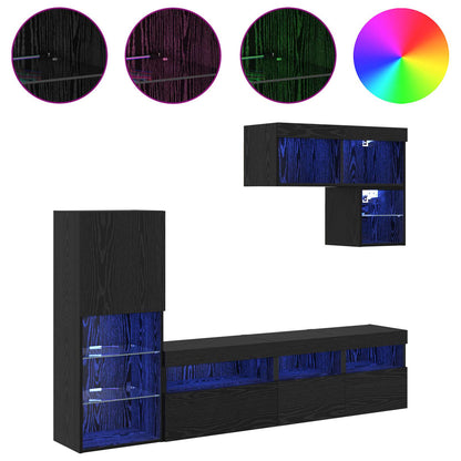 vidaXL TV Wall Units 6 pcs Black Oak Engineered Wood 4