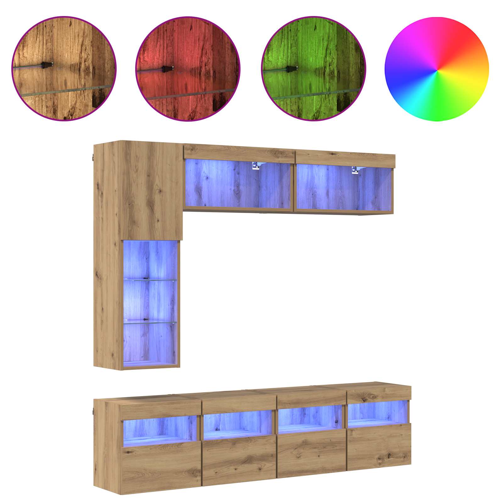 vidaXL TV Cabinet 7 pcs Artisan Oak Engineered Wood 4