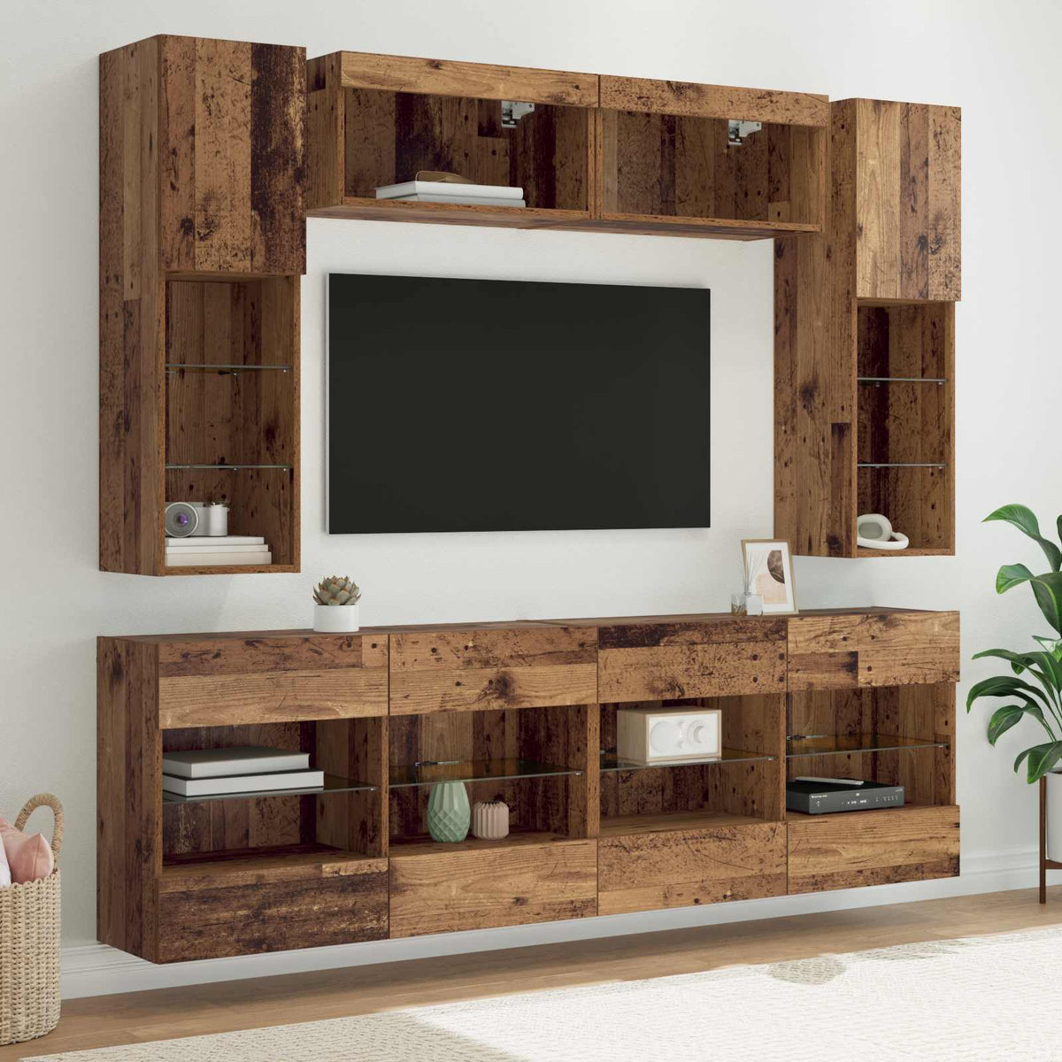 vidaXL TV Wall Cabinet Set 6 pcs Old Wood Engineered Wood 1