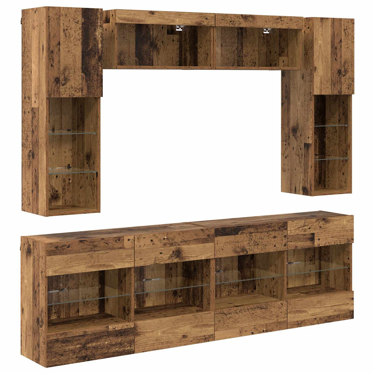 vidaXL TV Wall Cabinet Set 6 pcs Old Wood Engineered Wood 2