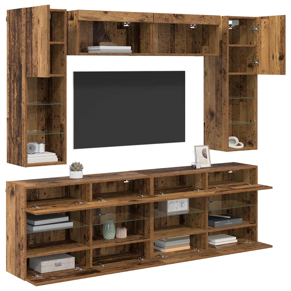 vidaXL TV Wall Cabinet Set 6 pcs Old Wood Engineered Wood 3