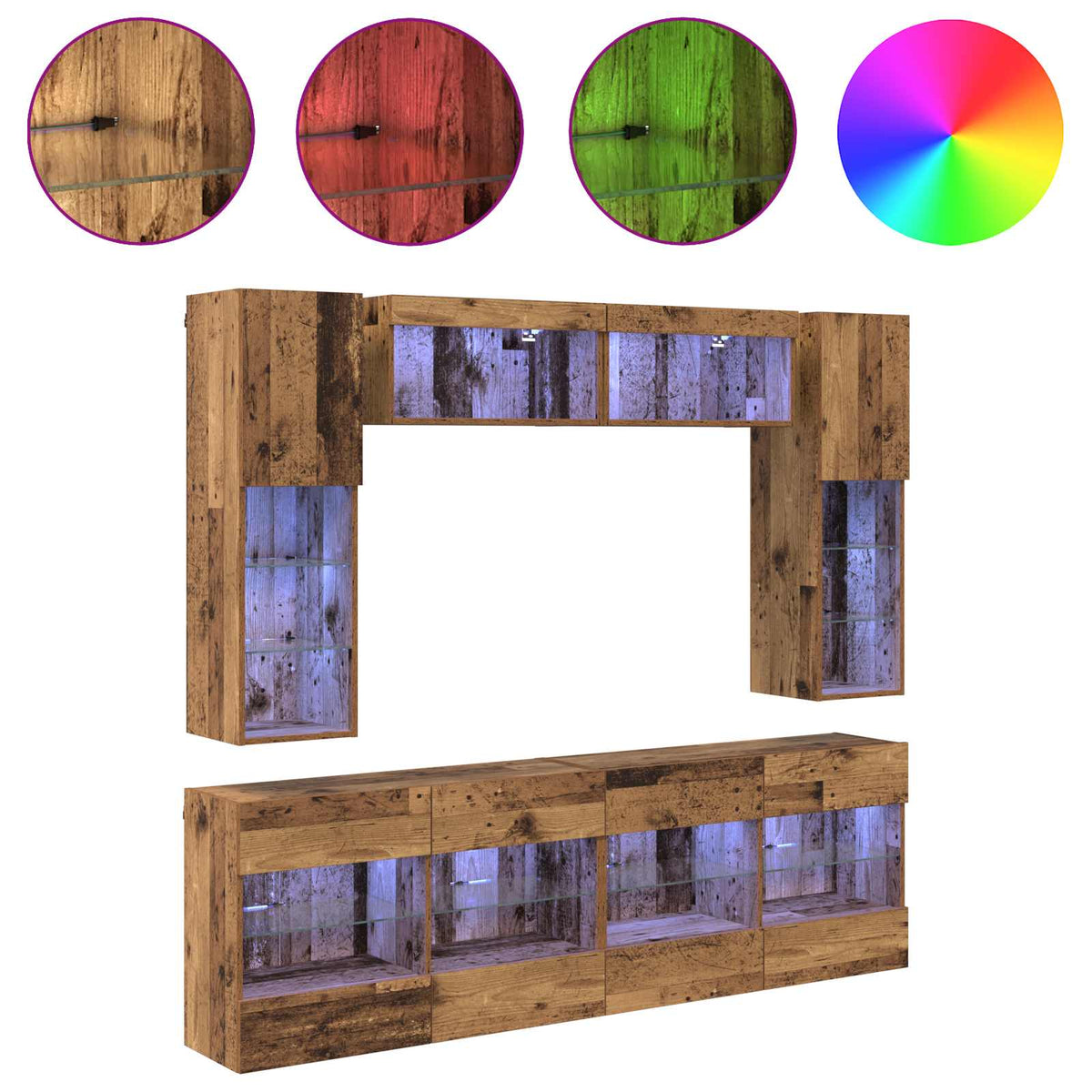 vidaXL TV Wall Cabinet Set 6 pcs Old Wood Engineered Wood 4