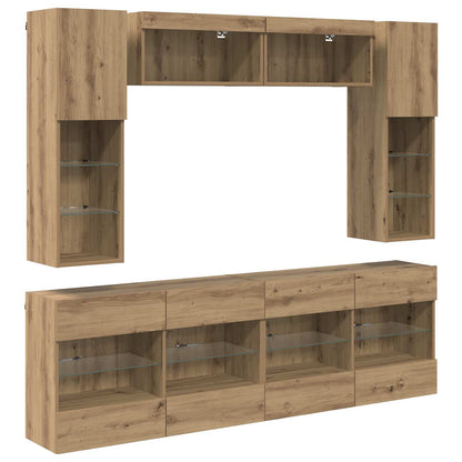 6 Piece TV Wall Cabinet Set with LED Lights Artisan oak