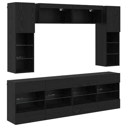 vidaXL TV Wall Cabinet Set with LED 6 pcs Black Oak Engineered Wood 2