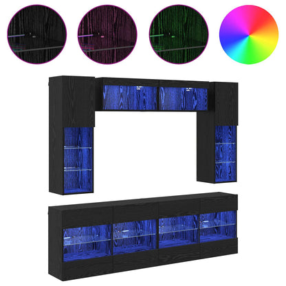 vidaXL TV Wall Cabinet Set with LED 6 pcs Black Oak Engineered Wood 4