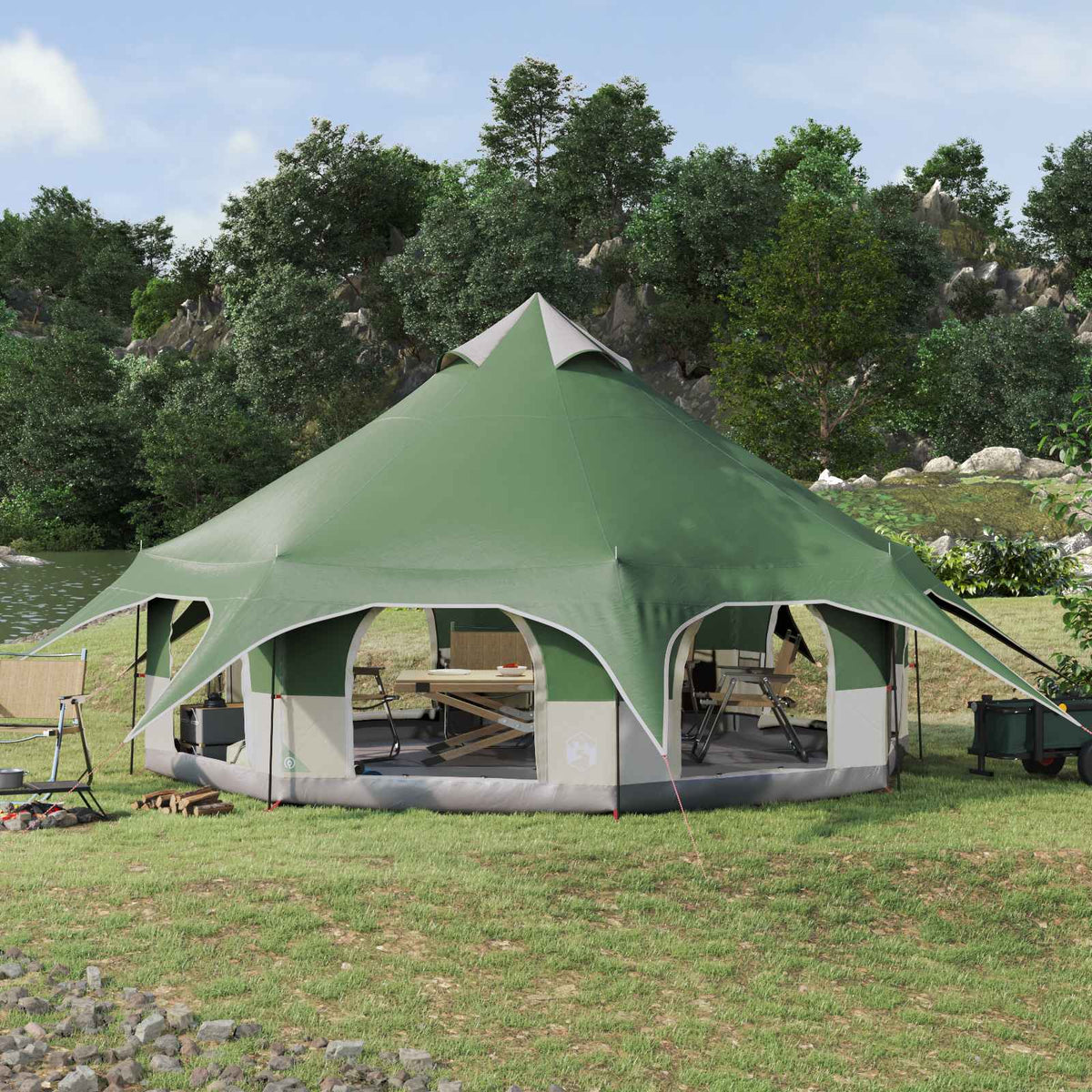 vidaXL Family Tent 185T Polyester with PU Coating
