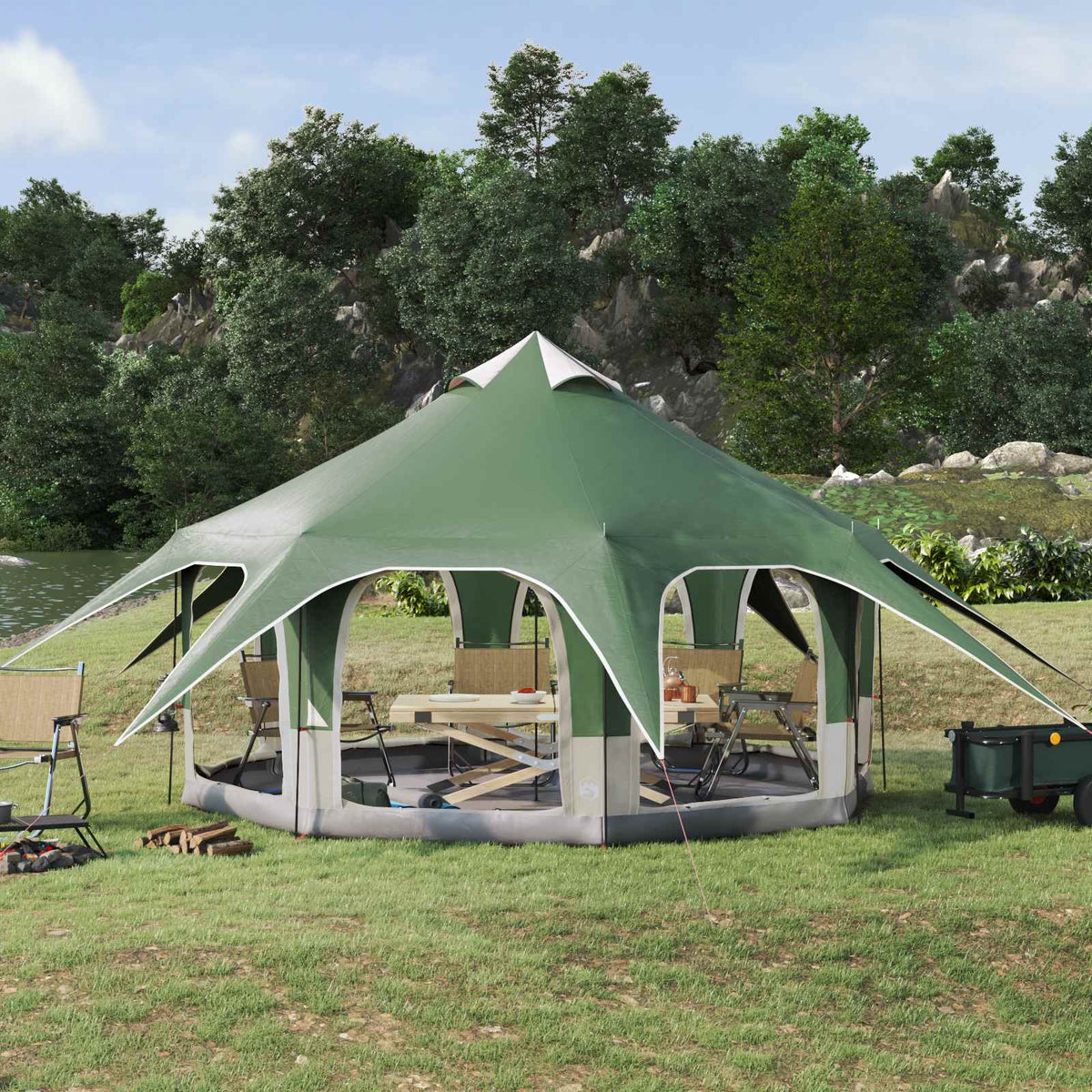 vidaXL Family Tent 185T Polyester with PU Coating