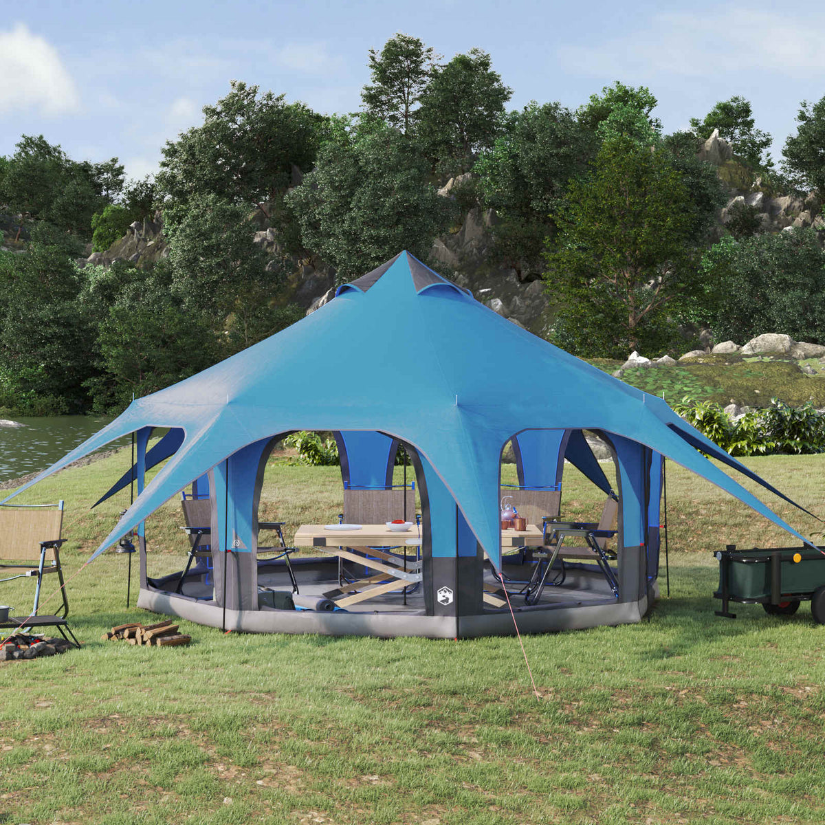 vidaXL Family Tent 185T Polyester with PU Coating