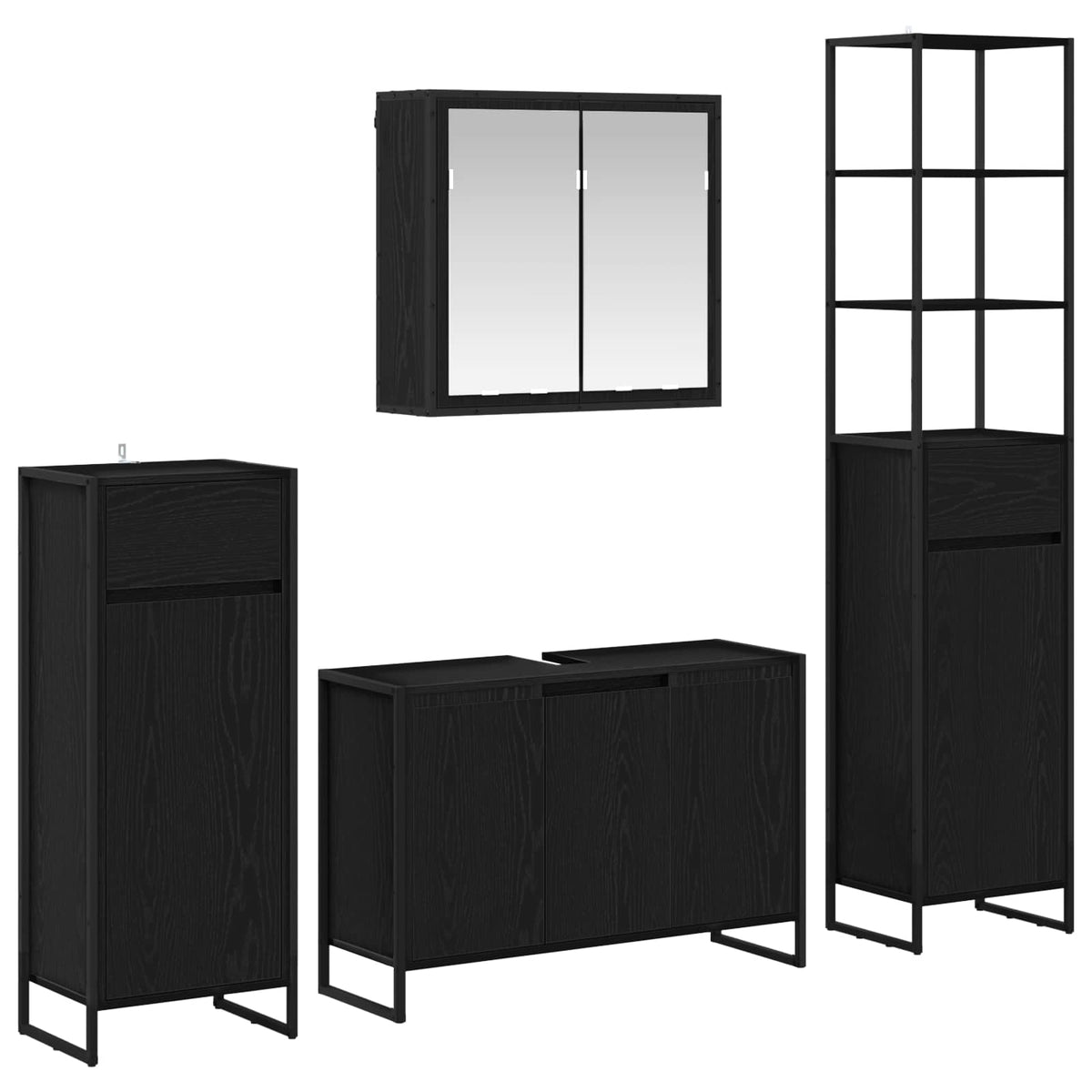 vidaXL Bathroom Furniture Set 4 pcs Black Oak Engineered Wood 2