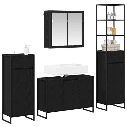 vidaXL Bathroom Furniture Set 4 pcs Black Oak Engineered Wood 3