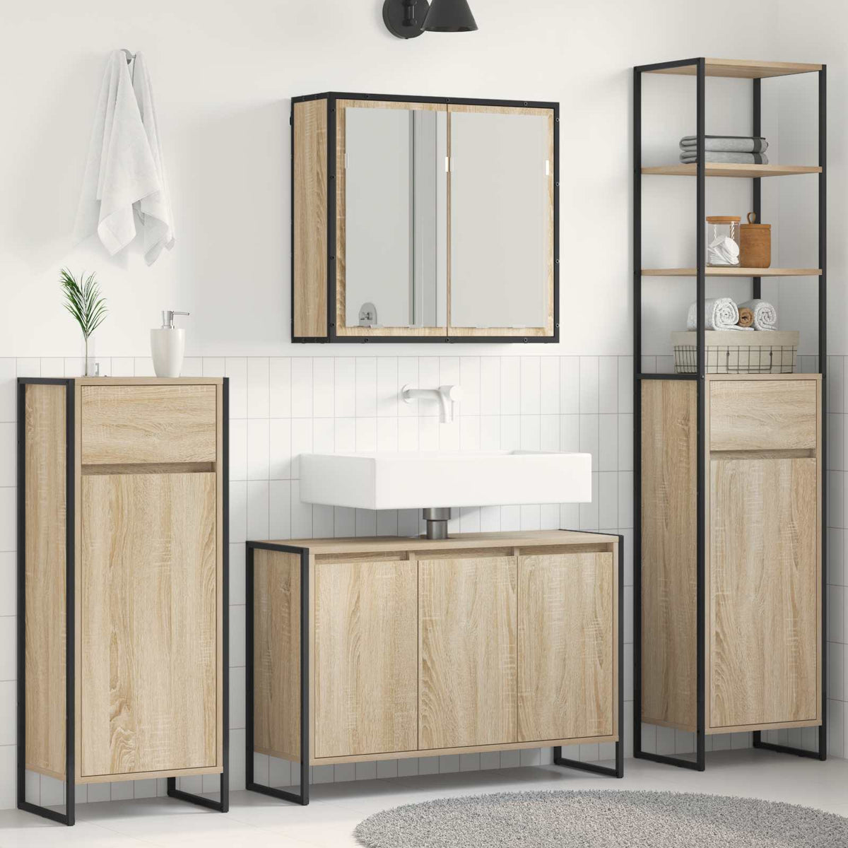 vidaXL Bathroom Furniture Set 4 pcs Sonoma Oak Engineered Wood 1