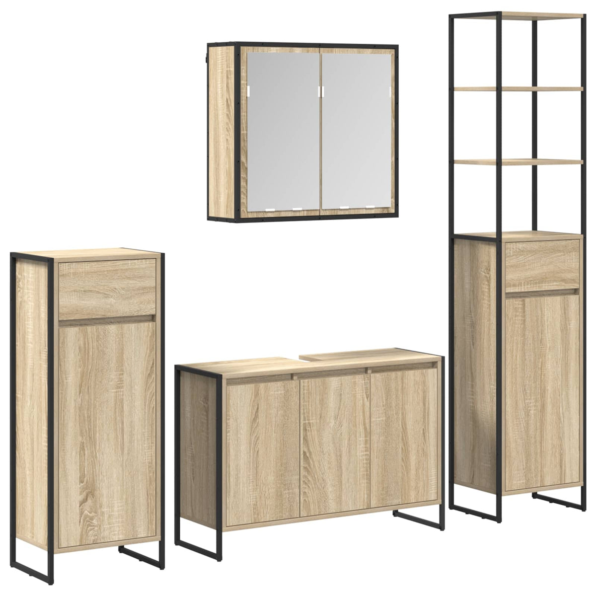 vidaXL Bathroom Furniture Set 4 pcs Sonoma Oak Engineered Wood 2
