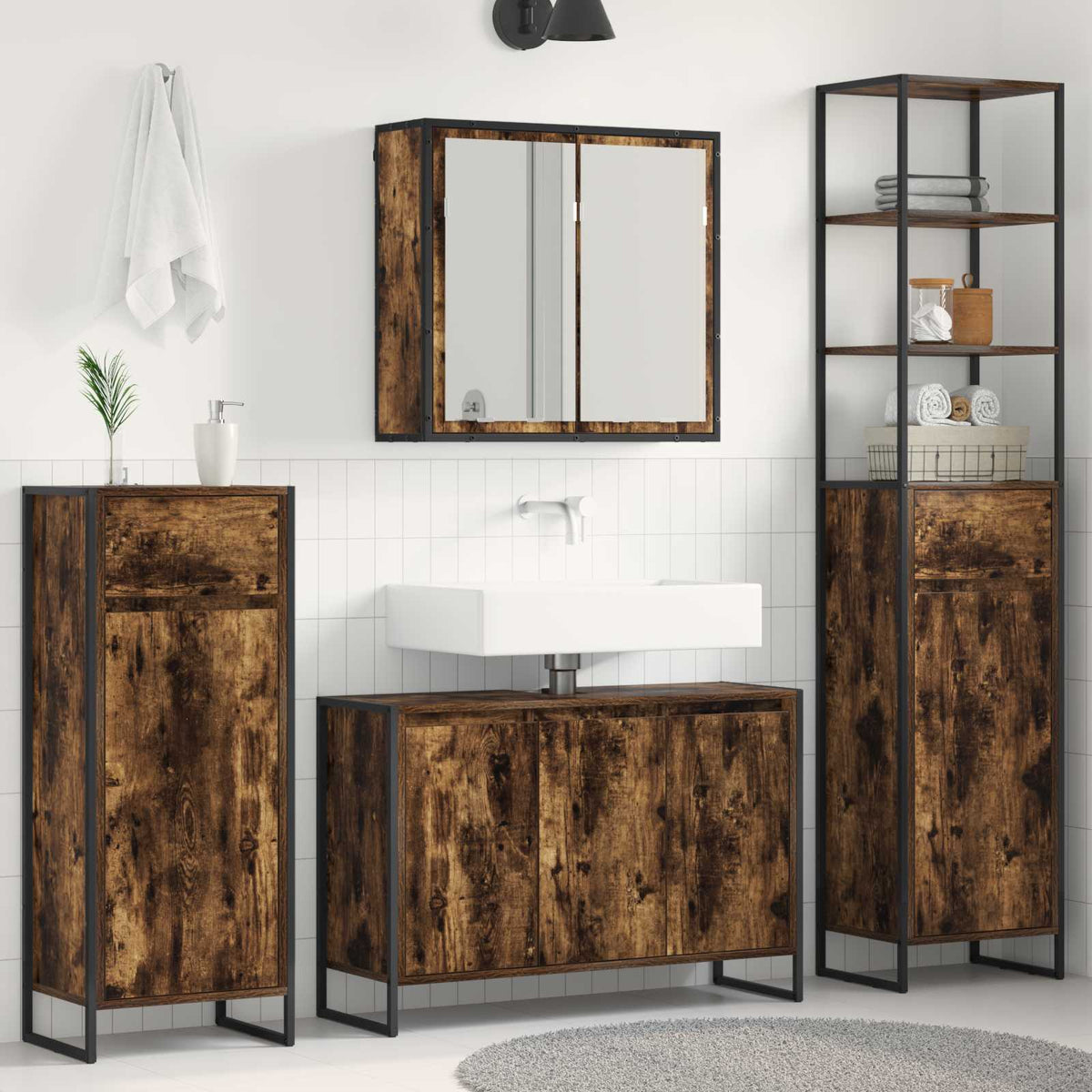 vidaXL Bathroom Furniture Set 4 pcs Smoked Oak Engineered Wood 1