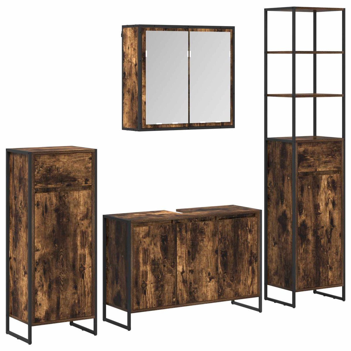 vidaXL Bathroom Furniture Set 4 pcs Smoked Oak Engineered Wood 2