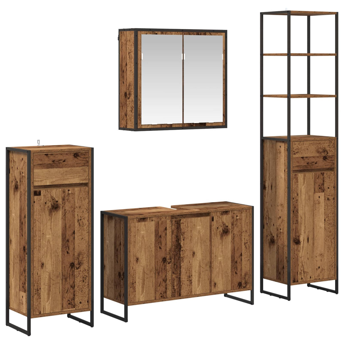 vidaXL Bathroom Furniture Set 4 pcs Old Wood Engineered Wood 2