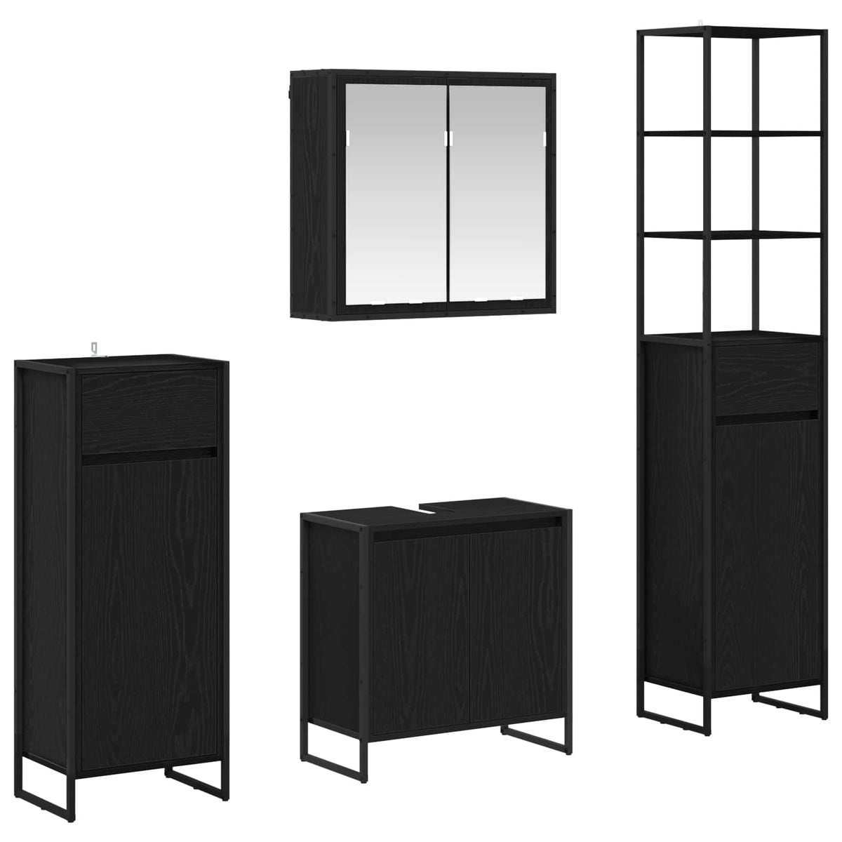 vidaXL Bathroom Furniture Set 4 pcs Black Oak Engineered Wood 2