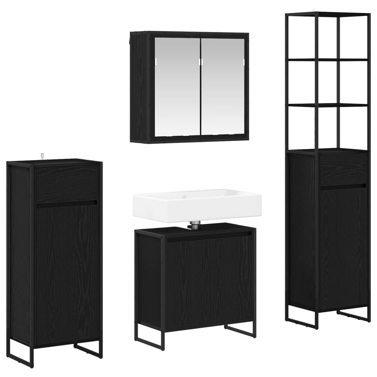 vidaXL Bathroom Furniture Set 4 pcs Black Oak Engineered Wood 3