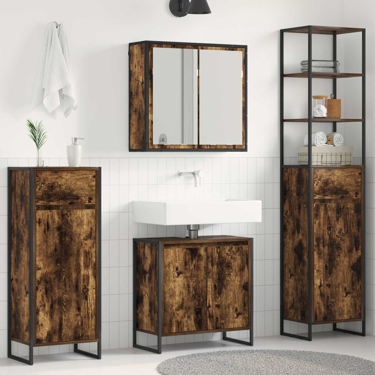 vidaXL Bathroom Furniture Set 4 pcs Smoked Oak Engineered Wood 1
