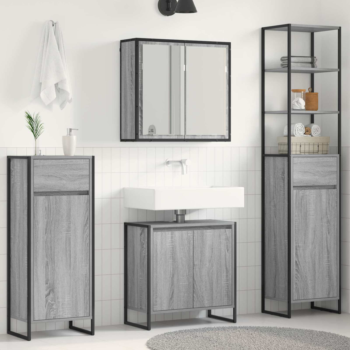 vidaXL Bathroom Furniture Set 4 pcs Grey Sonoma Engineered Wood 1