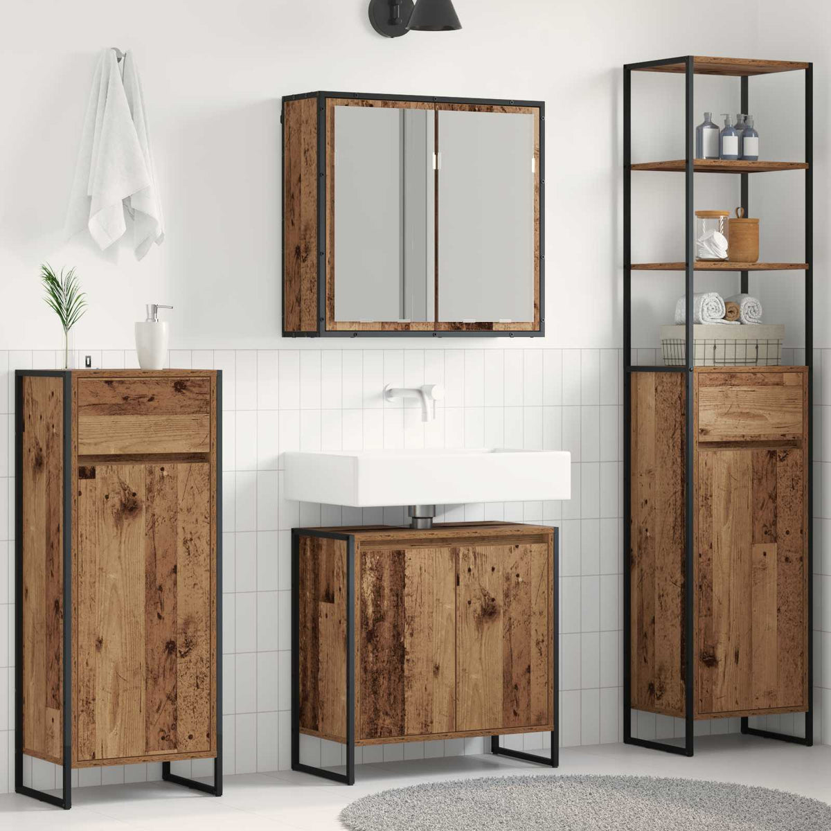 vidaXL Bathroom Furniture Set 4 pcs Old Wood Engineered Wood 1