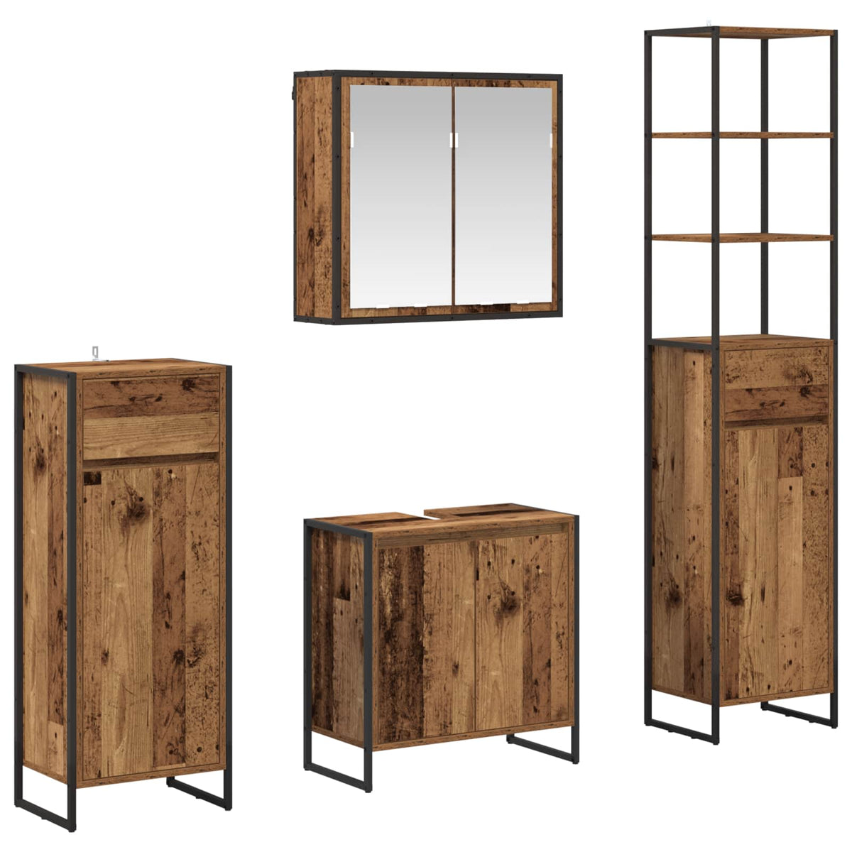 vidaXL Bathroom Furniture Set 4 pcs Old Wood Engineered Wood 2