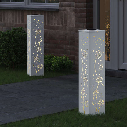 Solar LED Pathway Light 2 pcs Warm White 18 x 18 x 80 cm Dandelion Pattern White