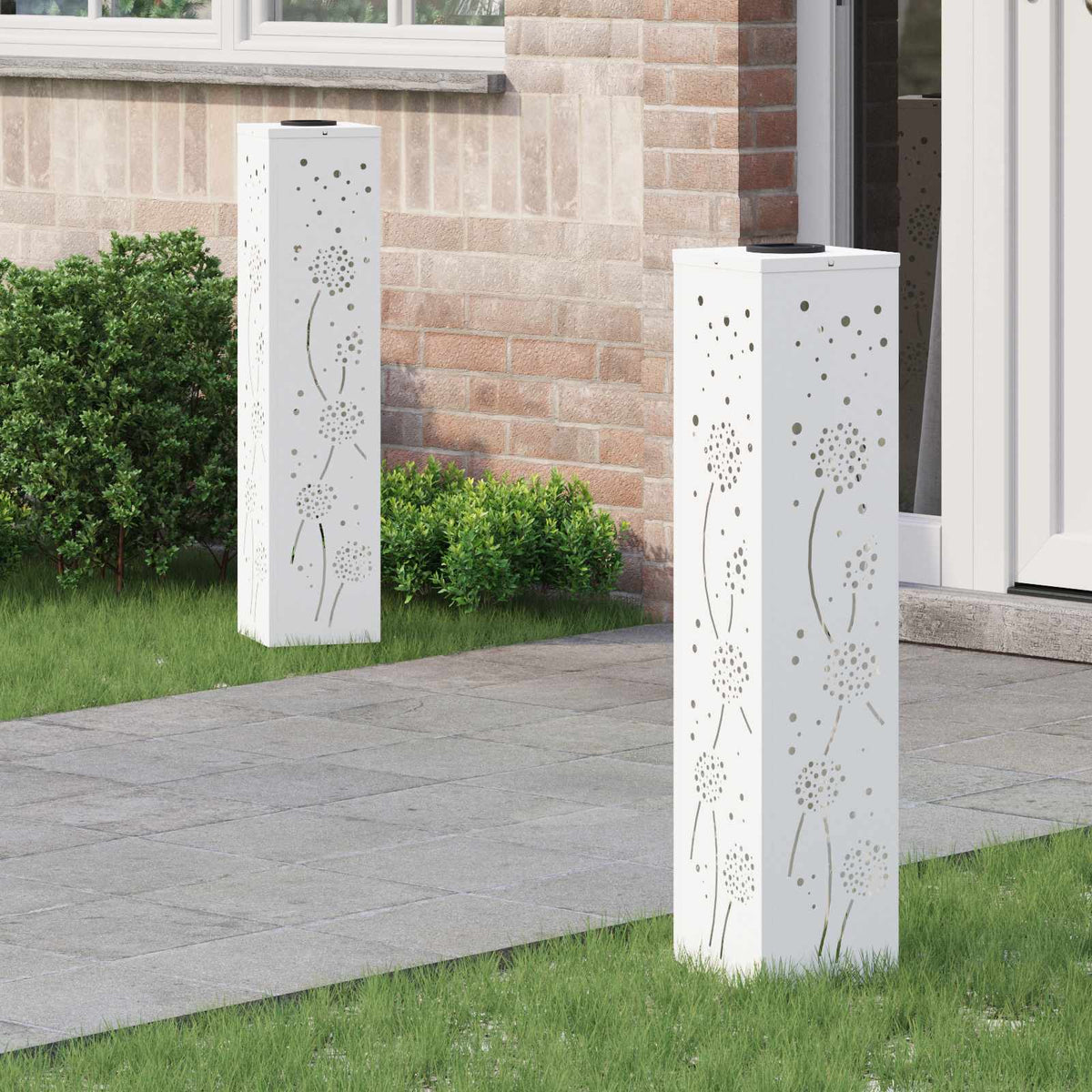Solar LED Pathway Light 2 pcs Warm White 18 x 18 x 80 cm Dandelion Pattern White
