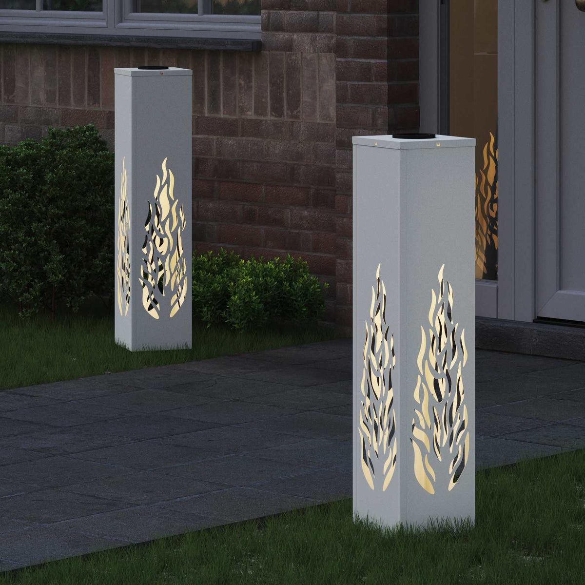Solar LED Pathway Light 2 pcs Warm White 18 x 18 x 80 cm Flame Pattern White