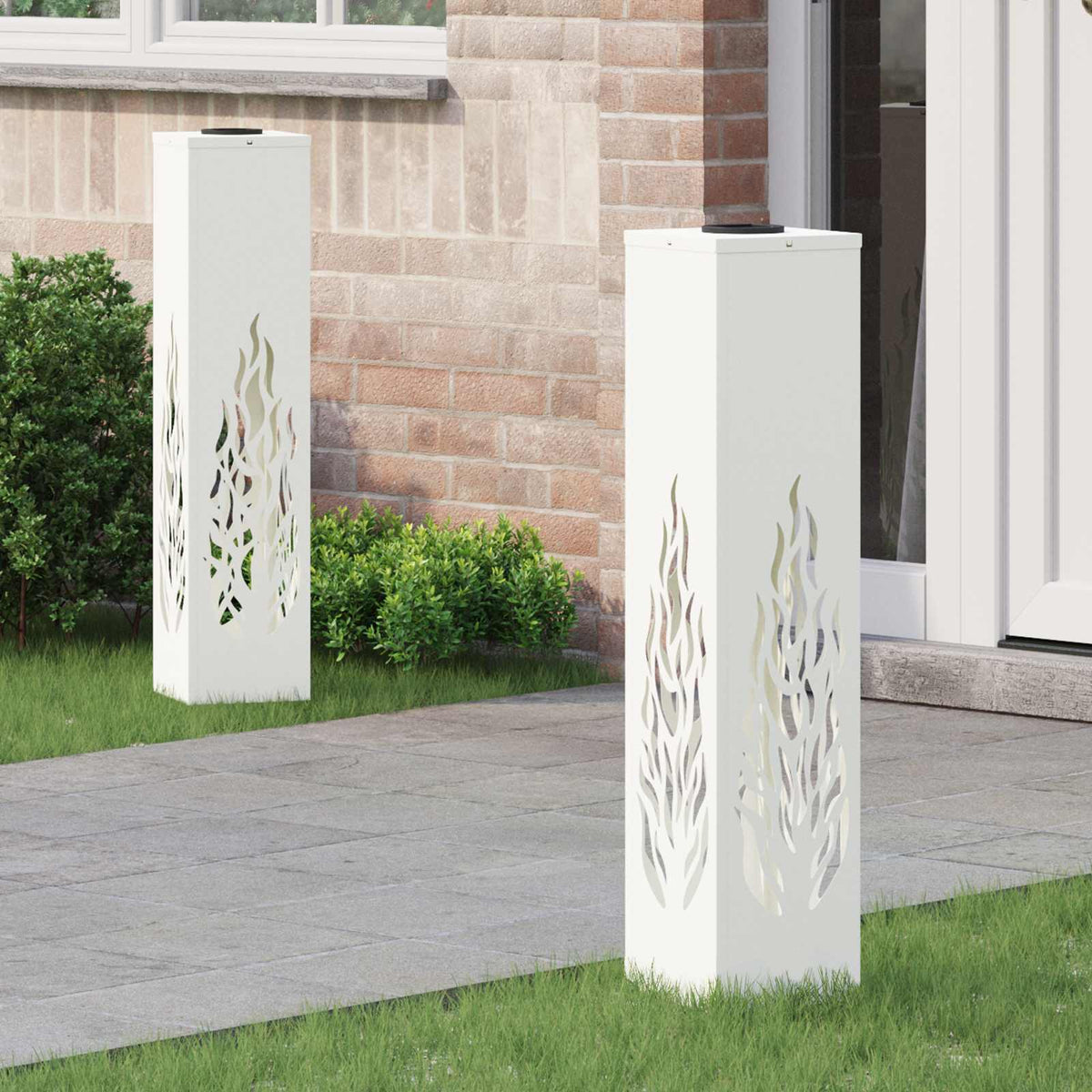 Solar LED Pathway Light 2 pcs Warm White 18 x 18 x 80 cm Flame Pattern White