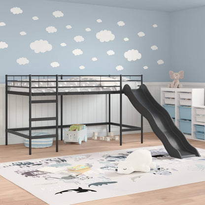 vidaXL Kids'Loft Bed Frame with Slide Plain Black and Anthracite 3