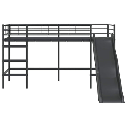 vidaXL Kids'Loft Bed Frame with Slide Plain Black and Anthracite 5