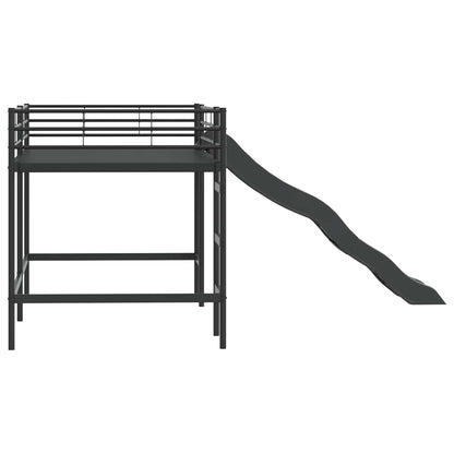 vidaXL Kids'Loft Bed Frame with Slide Plain Black and Anthracite 6