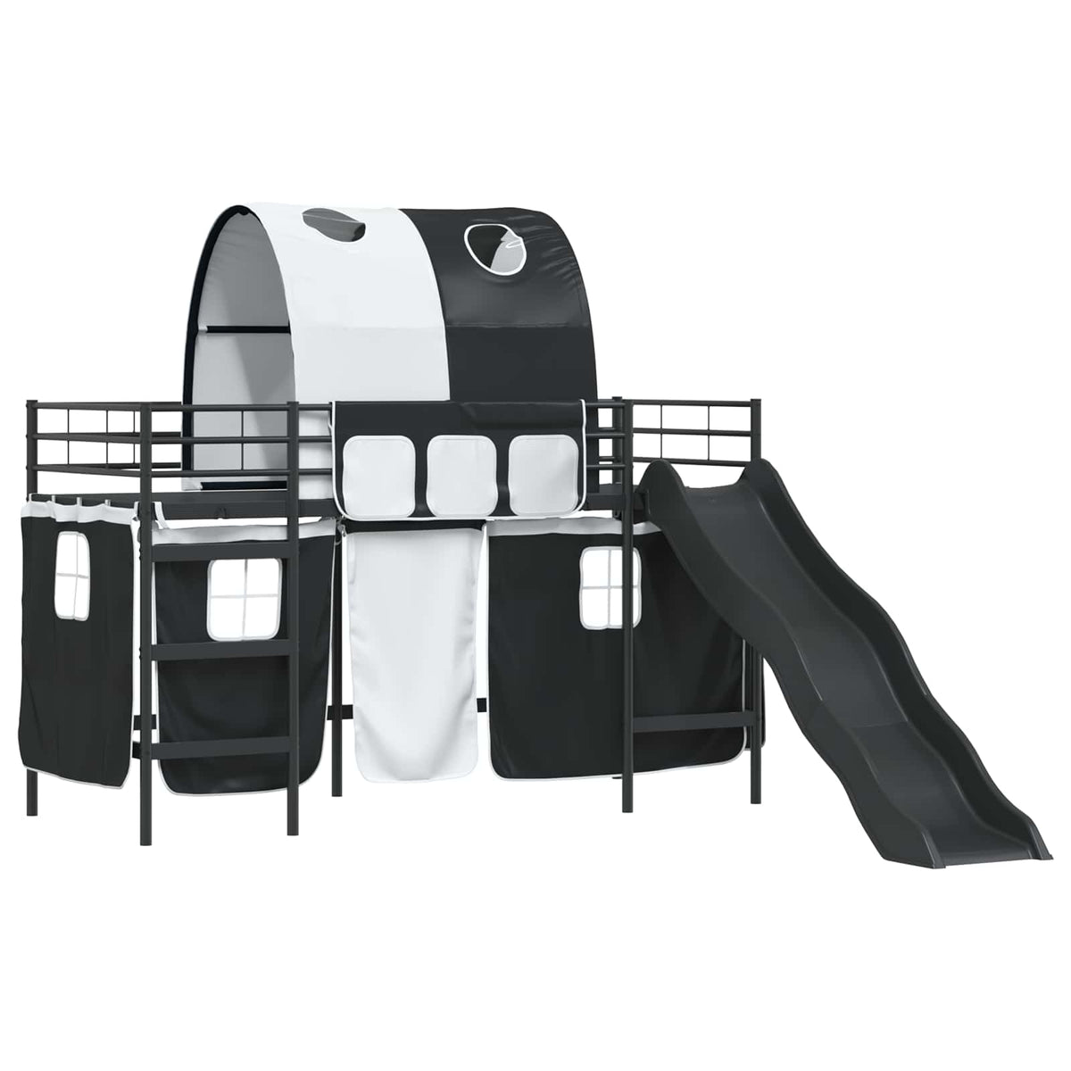 vidaXL Kids'Bunk Bed Frame with Curtains Black 100 x 190 cm Metal 4