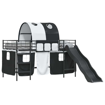 vidaXL Kids'Bunk Bed Frame with Curtains Black 100 x 200 cm Metal 2