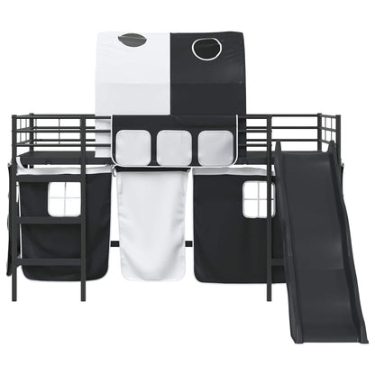 vidaXL Kids'Bunk Bed Frame with Curtains Black 107 x 203 cm Metal 6