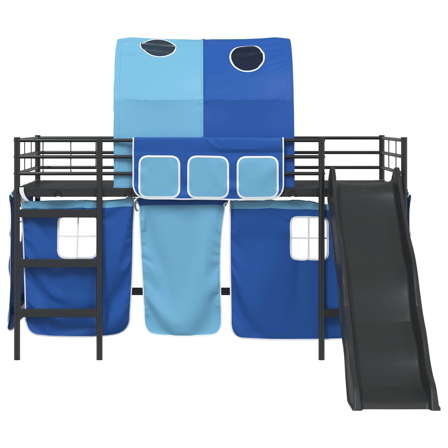 vidaXL Kids'Bunk Bed Frame with Curtains Black and Blue 100 x 200 cm 6