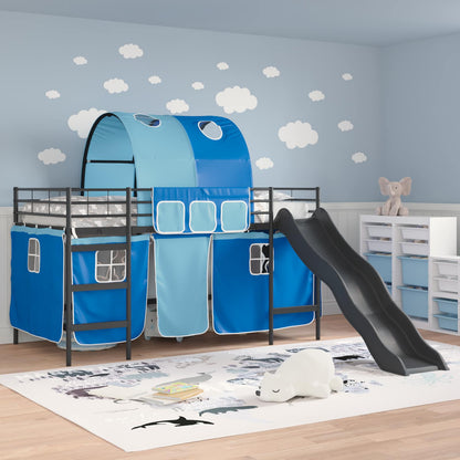 vidaXL Kids'Bunk Bed Frame with Curtains Black and Blue 107 x 203 cm 3