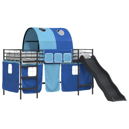vidaXL Kids'Bunk Bed Frame with Curtains Black and Blue 107 x 203 cm 2