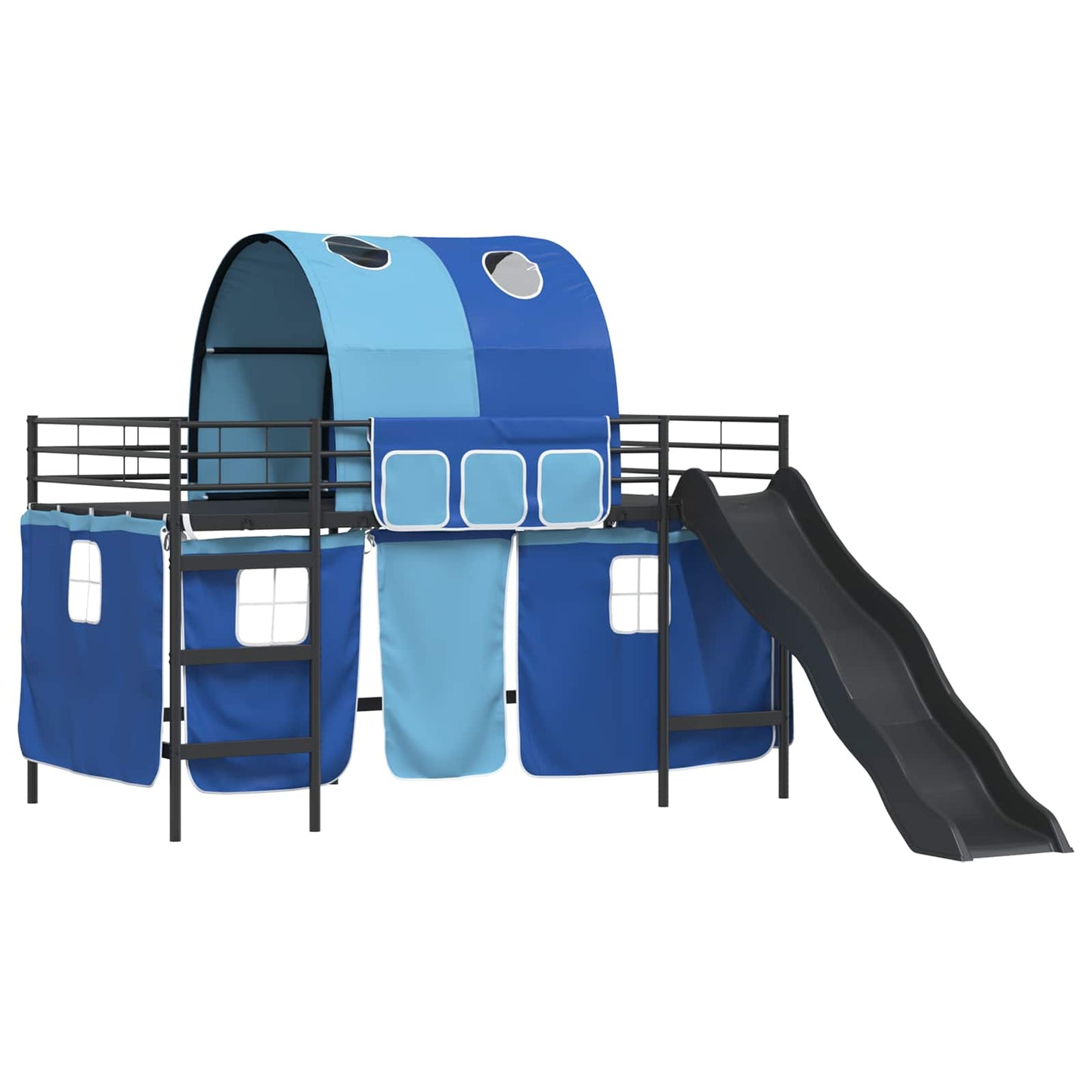 vidaXL Kids'Bunk Bed Frame with Curtains Black and Blue 107 x 203 cm 4