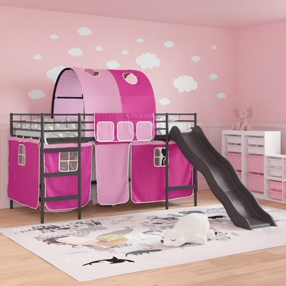 vidaXL Kids'Bunk Bed Frame with Curtains Black and Pink 100 x 200 cm 3